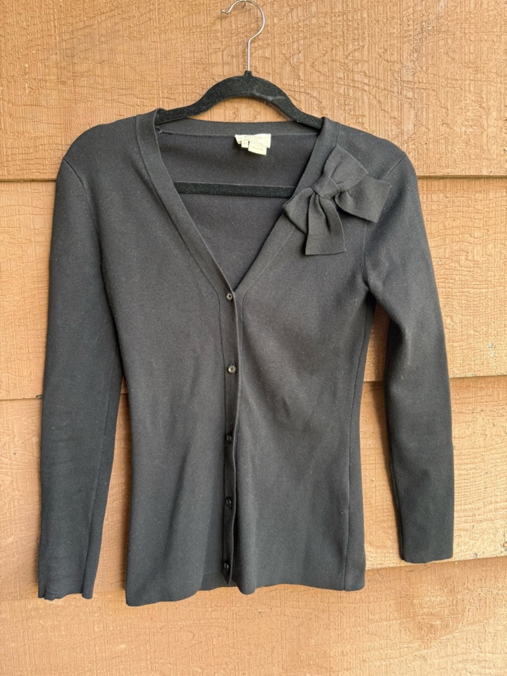 Kate Spade -Black V-Neck Bow Accent Cardigan Sweater - Women’s XS